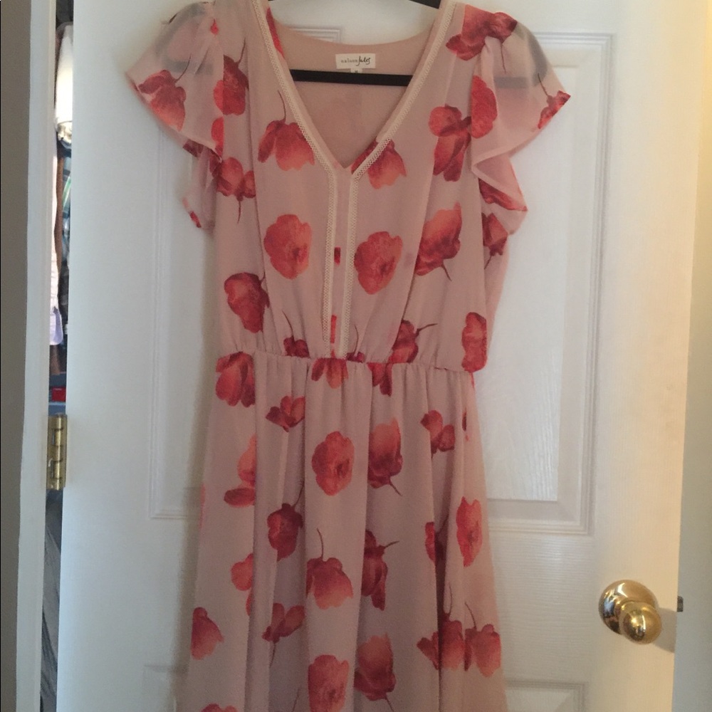 Pink dress with red roses